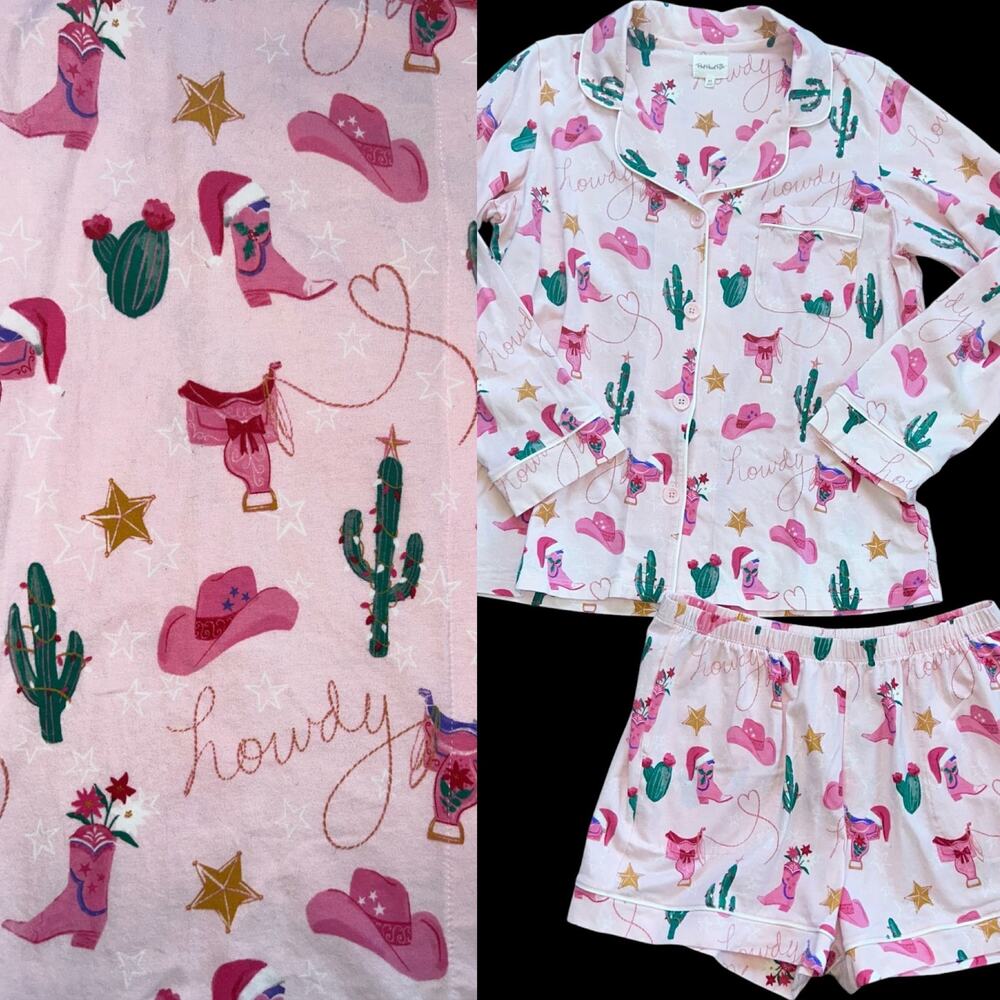 NWOT Bedhead Howdy Cowgirl Print Long Sleeve, Shorts Jersey Knit Pajama Set Sz M